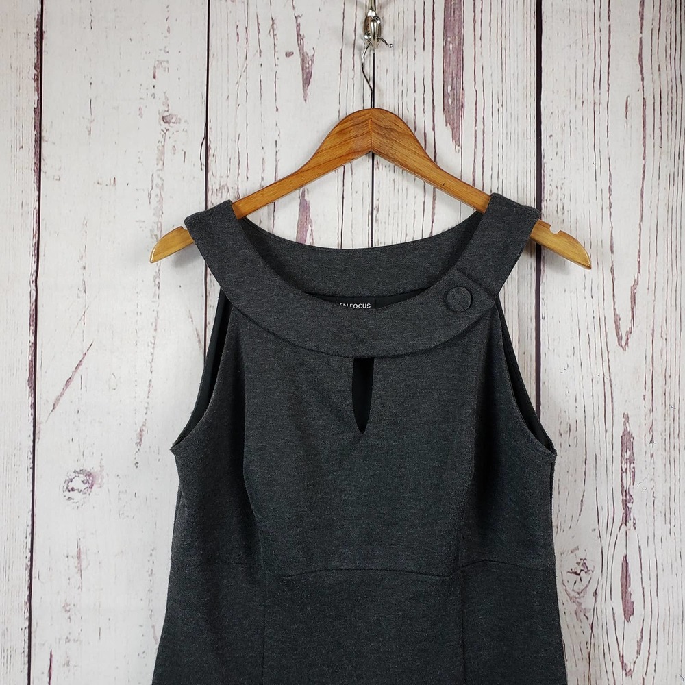 En Focus Shift Dress Womens Size 12 Knee Length Sleeveless Keyhole Gray